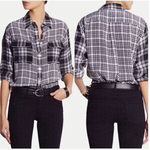 Equipment Top Womens Small Signature Highway Black Plaid Button Up Silk Boho